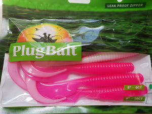 PlugBait 8" - 6 Count Pink/White bag