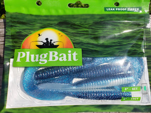 PlugBait 8" - 6 Count Blue/white Silver Flake Bag