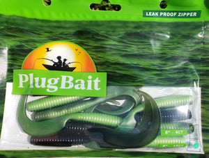 PlugBait 6" - 10 CT Grubs  Bag Green/black